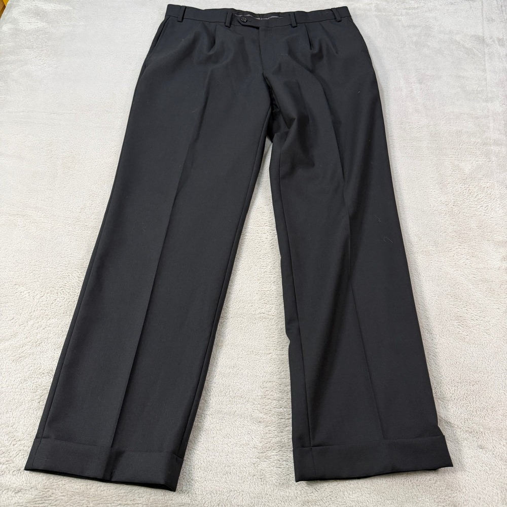 Lauren Ralph Lauren Total Comfort Mens 36x32 Black Wool Pleated Cuffed Pants EUC